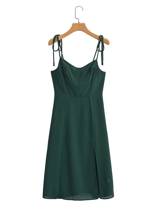 High Slit Green Midi Dress