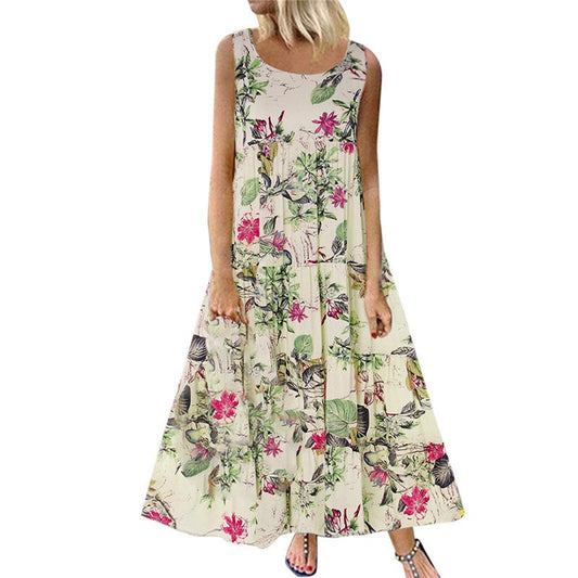 Summer Floral Maxi Dress for Women Casual Loose Tank Dress with Plus Sizes