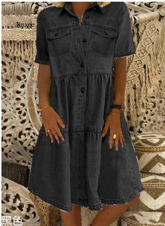 Women's Denim Dresses Summer Vintage Casual Maxi & Knee Length Boho Dress Plus Sizes