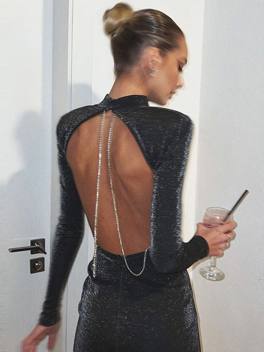 Backless Chain Glitter Dress