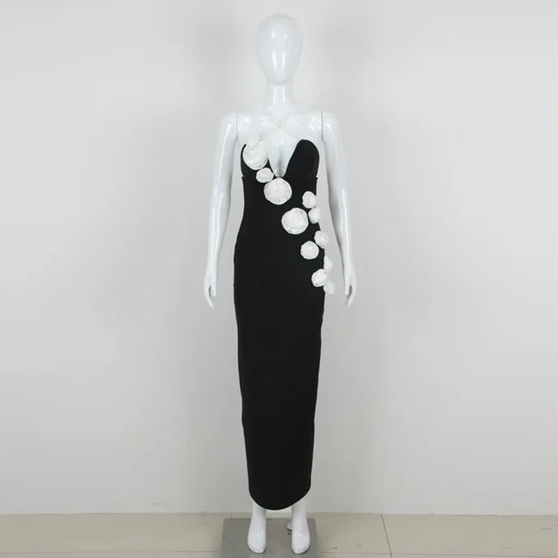 3D Floral Backless Bodycon Dress for Evening Events