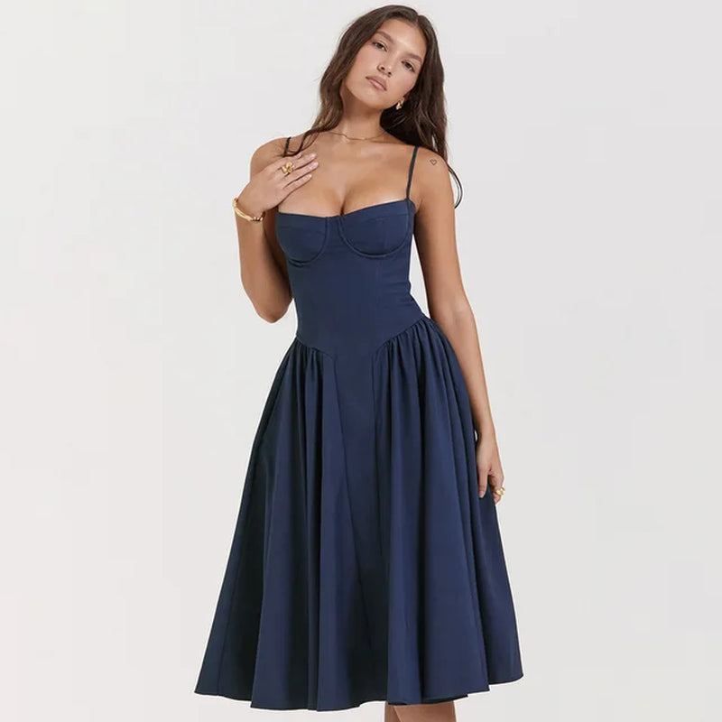 Backless Slim Fit Midi Dress with Thin Straps