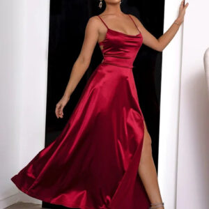 Backless Split Thigh Draped Collar Cami Dress
