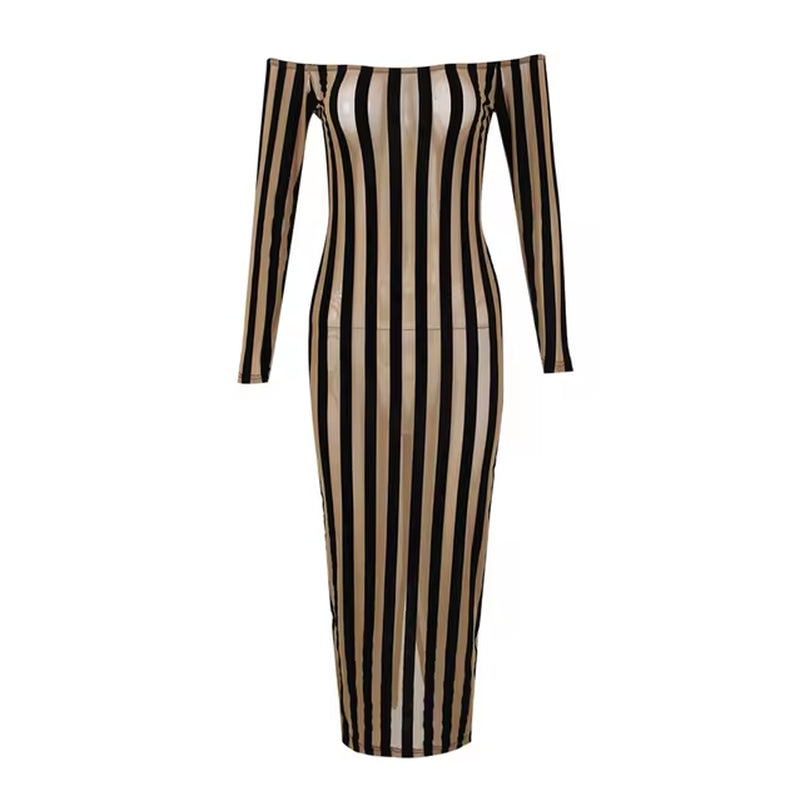 Backless Striped Bodycon Evening Dress for Women