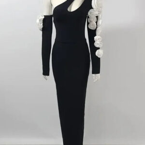 Black Hollow Out Long Sleeve Bodycon Evening Dress
