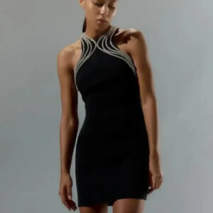 Black Sexy O-Neck Sleeveless Diamond Chain Bodycon Dress