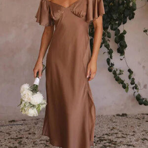 Casual Women's Satin Short Sleeve Pleated Dress