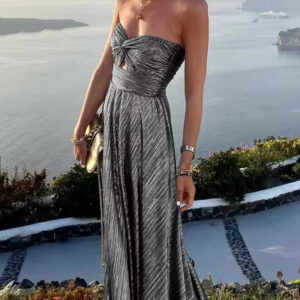 Chic Chest Wrap Flare Dress with Gold Detailing
