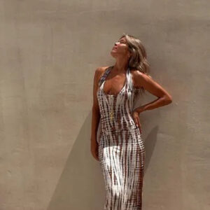 Chic Cross-Back Slim Fit Dress with Sexy Print