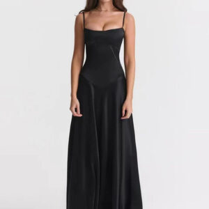 Chic Hollow Out Open Back Satin Midi Dress