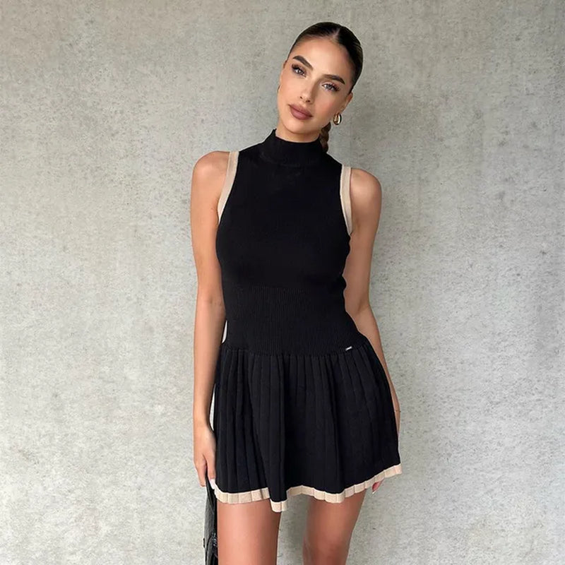 Chic Knitted Mini Dress for Women - Sleeveless & Backless