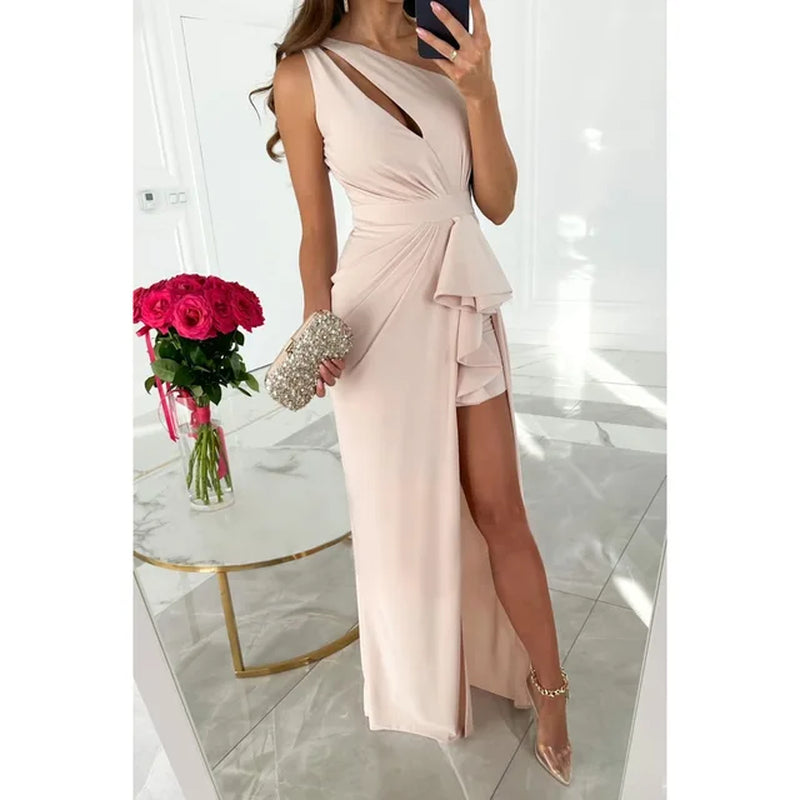 Chic Multi-Color Slant Shoulder Dress for Vacation Parties
