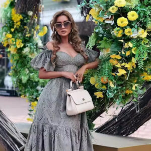 Chic Off-Shoulder Polka Dot Long Dress for Autumn