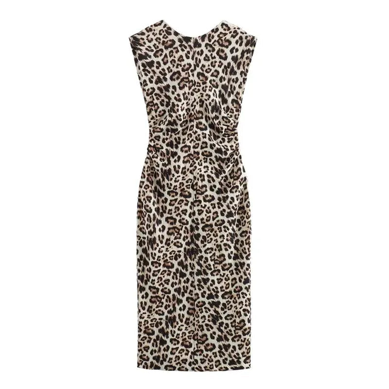 Chic Pleated Waist A-Line Midi Dress for Women