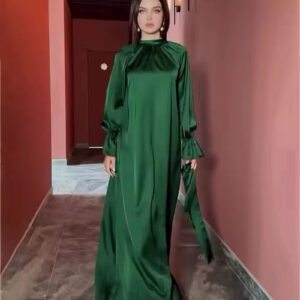 Chic Satin Long Sleeve Belted Dress for Women