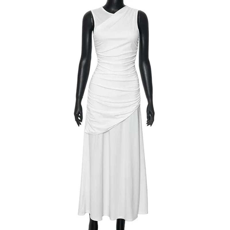 Chic Sleeveless High-Waisted Solid Color Beach Dress