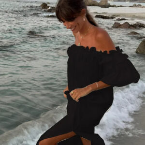 Chic Solid Color Cotton Linen Beach Dress for Women