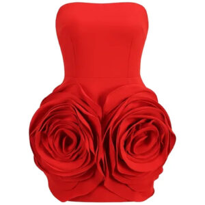 Chic Strapless A-Line Mini Dress with 3D Flowers