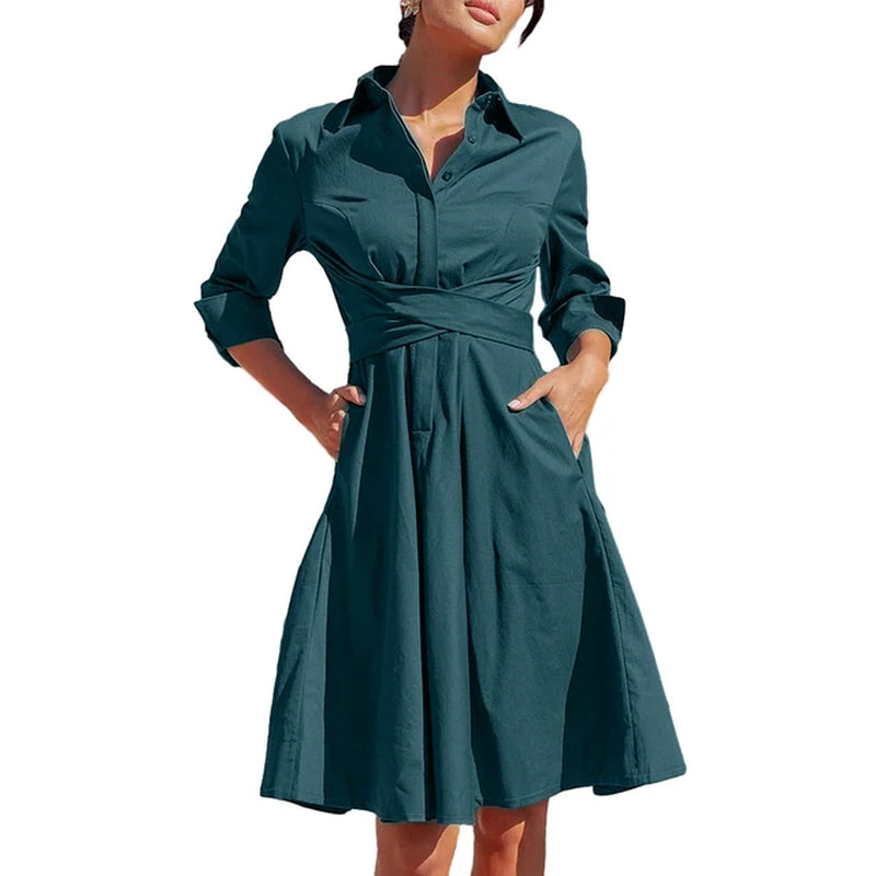 Chic Strappy V-Neck Shirt Dress with Button Front