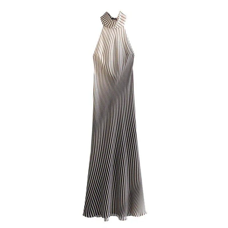 Chic Striped Halter Maxi Dress for Summer Parties