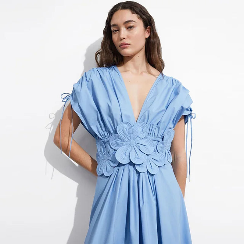 Chic V-Neck Short Sleeve Floral Pleated A-Line Dress