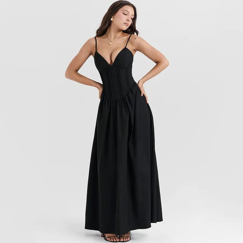 Chic V-Neck Spaghetti Strap Maxi Dress for Parties