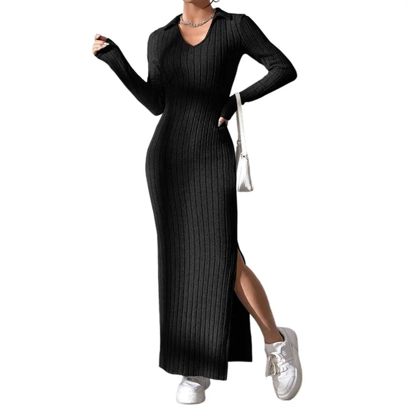 Chic Womenâ€™s Ribbed Lounge Dress - Soft Knit & Slim Fit