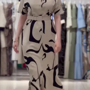 Chic Women's Short Sleeve Printed Belted Maxi Dress