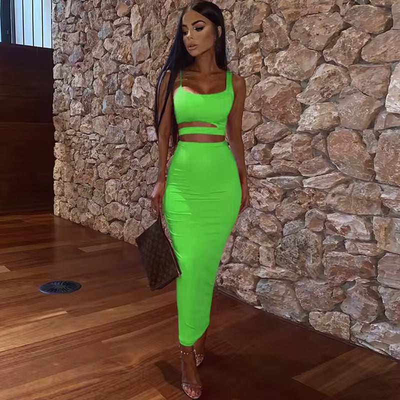 Chic Women's Two-Piece Dress with Hollow Cutouts