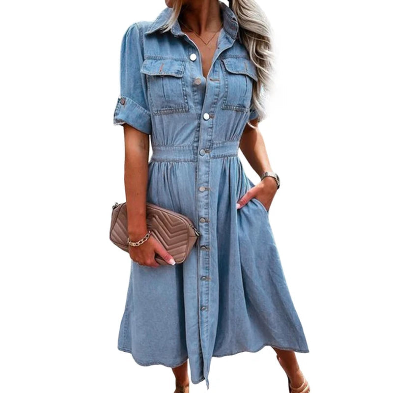 Classic Lapel Collar Maxi Dress with Pockets for Women