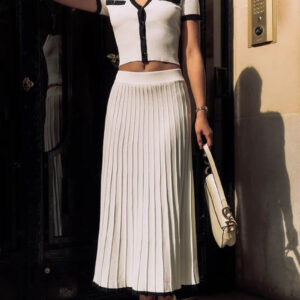 Color Block Knitted Two-Piece Midi Dress Set for Women