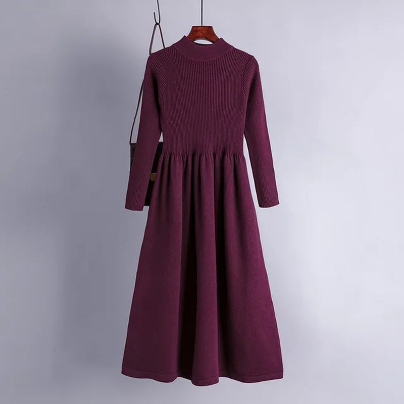 Cozy Womenâ€™s A-Line Knitted Midi Sweater Dress