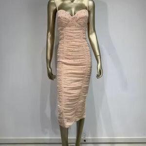 Crystal Pleated Backless Midi Dress for Party Glamour