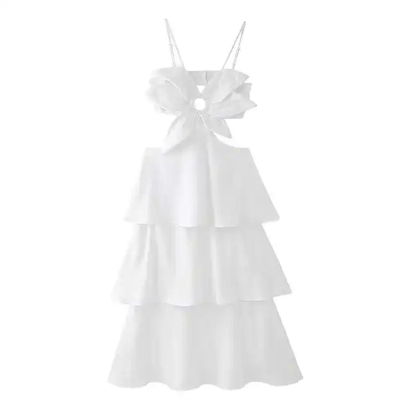 Elegant 3D Flower Ruffle Backless Summer Sling Dress