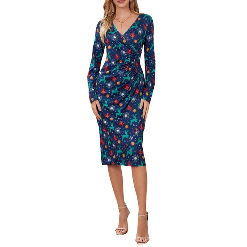 Elegant A-Line V-Neck Pleated Midi Dress for Parties