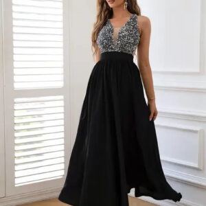 Elegant A-Line V-Neck Sequined Dress for Summer Events