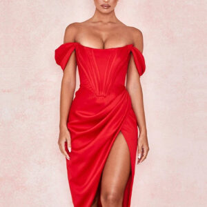 Elegant Asymmetrical Slit Hem Corset Summer Dress