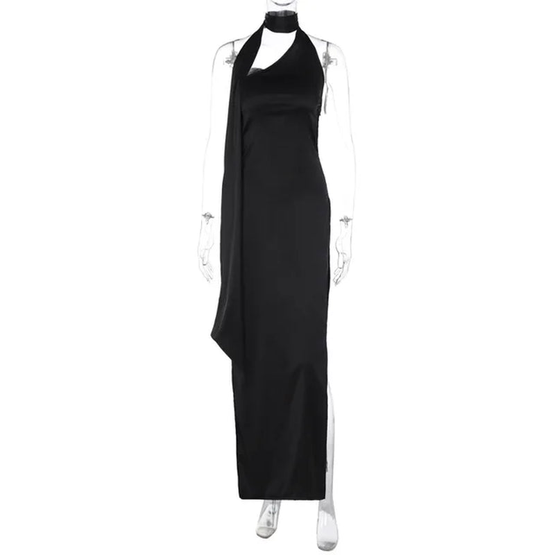 Elegant Backless Halter Maxi Split Dress for Summer Parties
