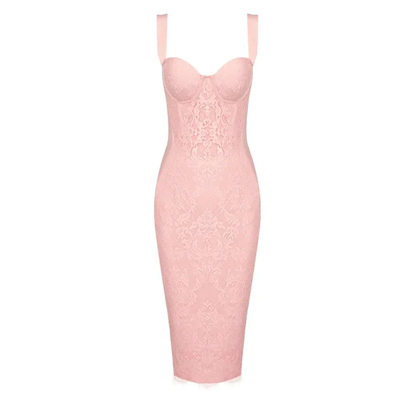 Elegant Backless Lace Midi Dress for Women