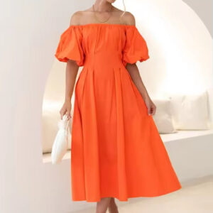 Elegant Backless Maxi Dress with Puff Sleeves for Summer