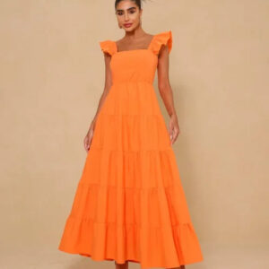 Elegant Backless Maxi Dress with Ruffles and Bowknot
