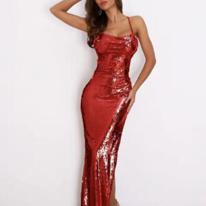 Elegant Backless Maxi Dress with Sexy Split & Sequins