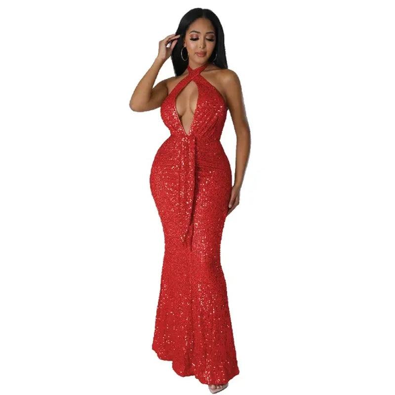 Elegant Backless Mermaid Sequin Maxi Dress for Special Occasions
