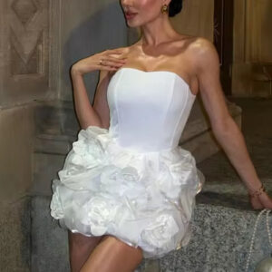 Elegant Backless Mesh Ruffle White Mini Dress for Parties