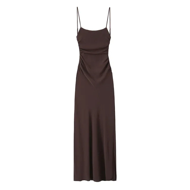 Elegant Backless Midi Dress with Pleated Embellishments