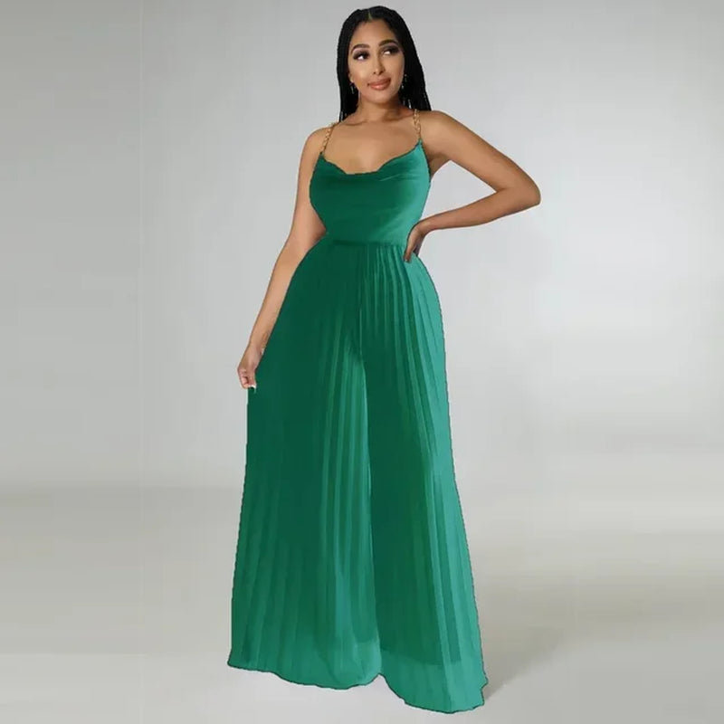 Elegant Backless Pleated Wide Leg Jumpsuit for Women
