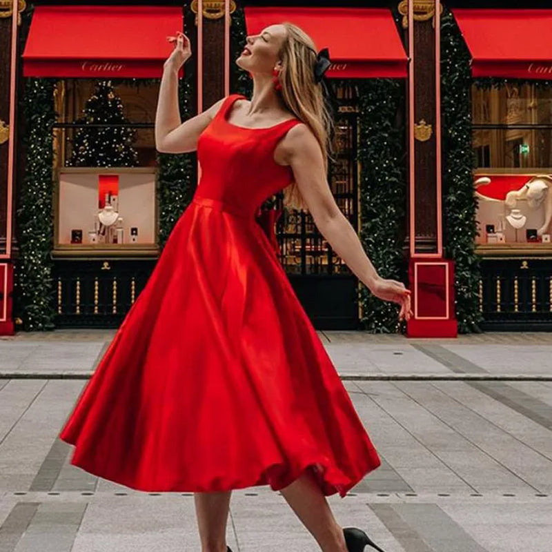 Elegant Backless Red A-Line Summer Party Dress