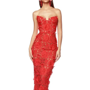 Elegant Backless Red Lace Midi Dress for Parties
