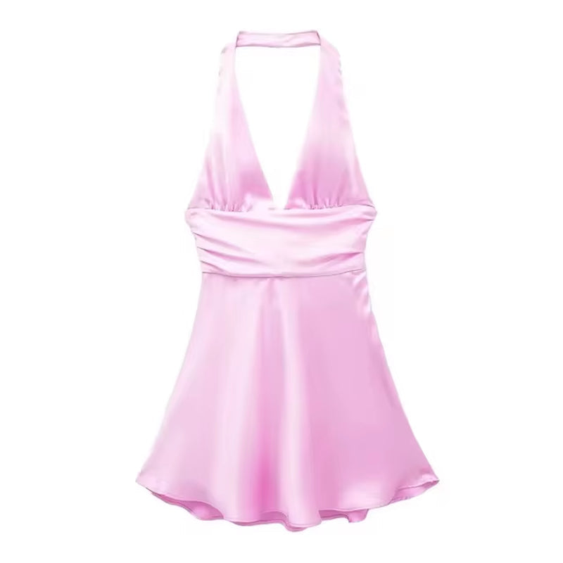 Elegant Backless Satin V-Neck Mini Dress for Women