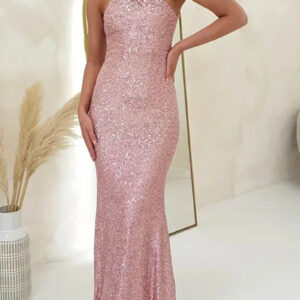 Elegant Backless Sequin Evening Dress for Fall Parties